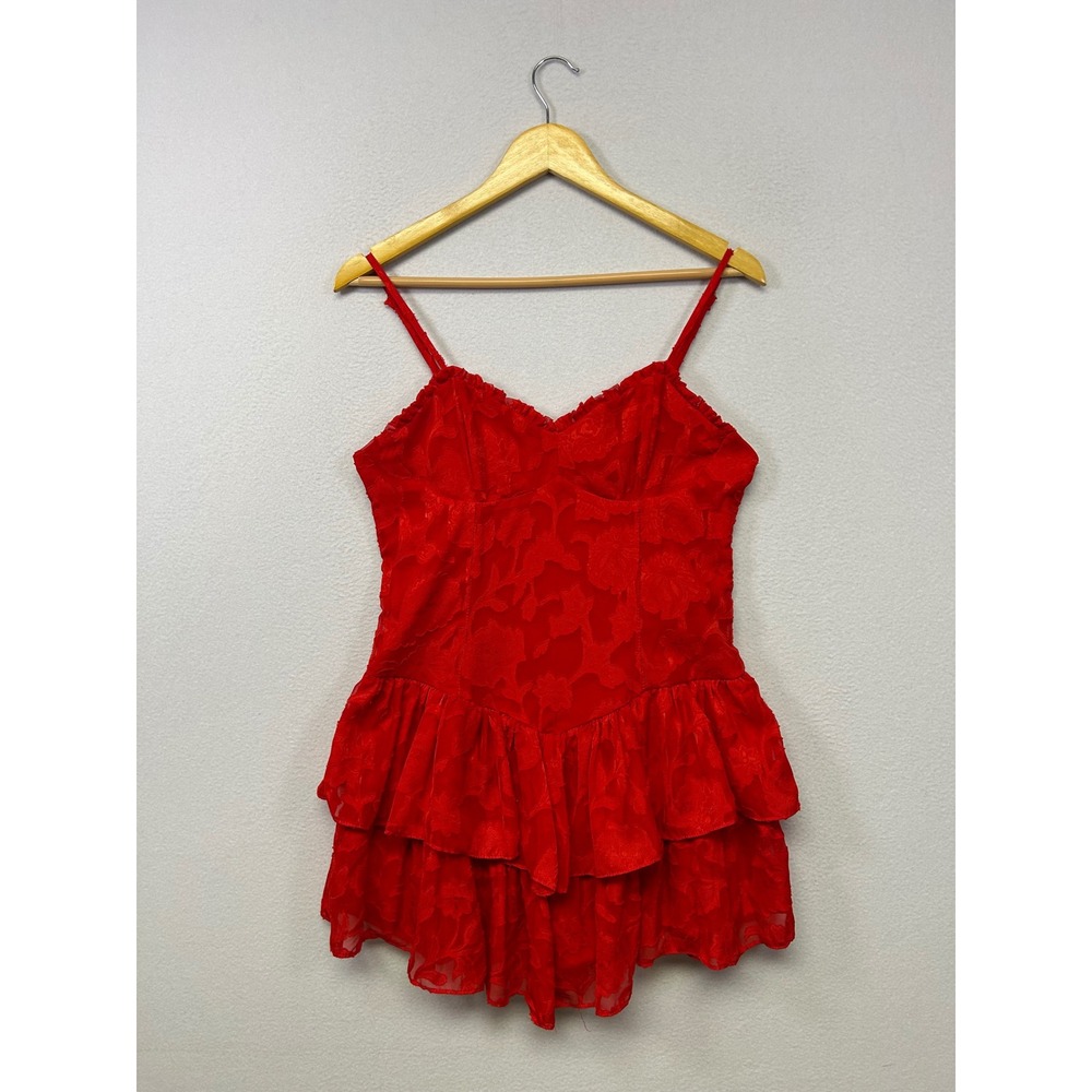 Coquette Romantic Wild Fable Womens Medium Red Floral Burnout Ruffle Mini Dress